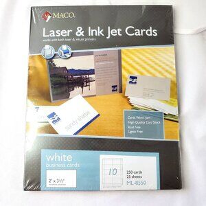 Maco Laser & Ink Jet Business Cards 2" X 3.5" White 250 Cards Acid-Free ML-8550